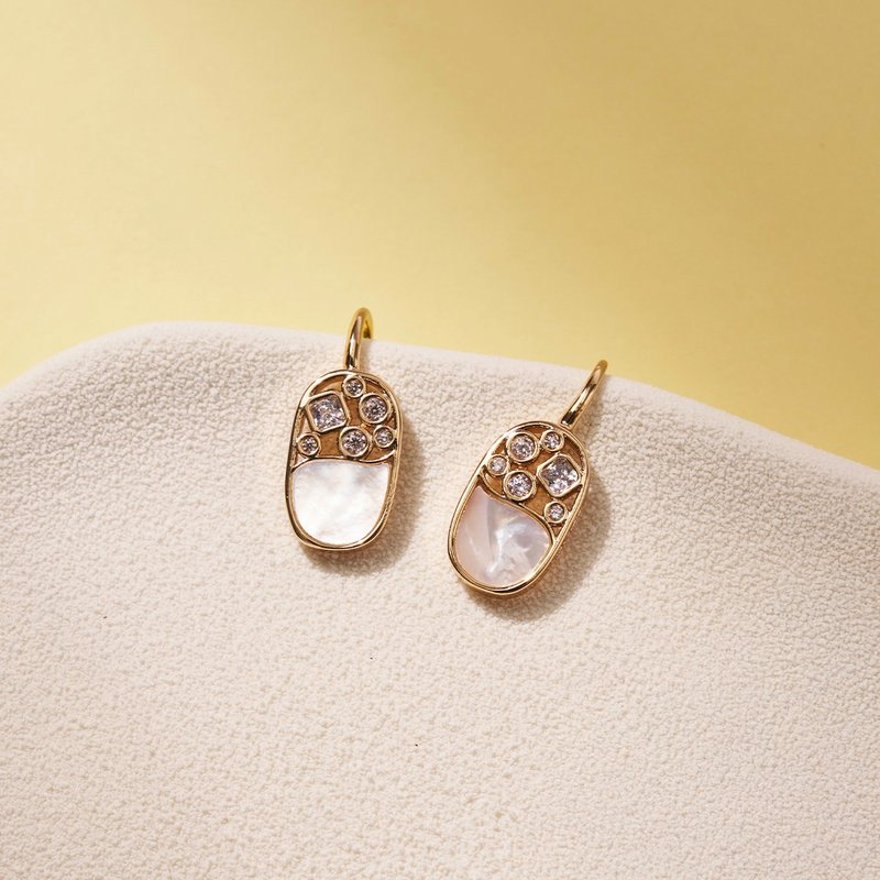 椭圆母贝锆石耳环 (共两色) - 耳环/耳夹 - 铜/黄铜 