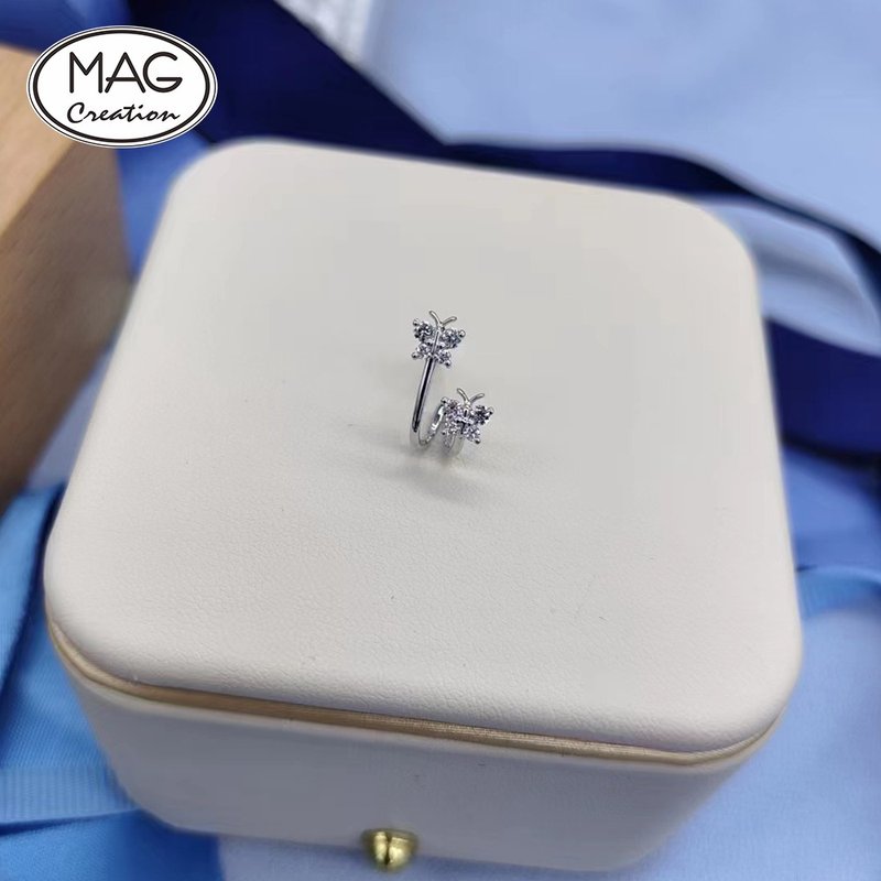 Mix & Match | 蝴蝶系列 | 18K白金天然钻石小蝴蝶单边耳环 - 耳环/耳夹 - 贵金属 