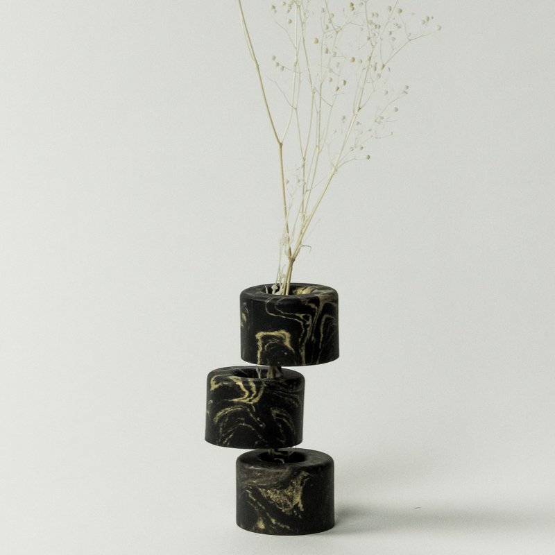 再生大理石。旋转花器。花插。笔座。圆。黑 - 花瓶/陶器 - 石头 黑色
