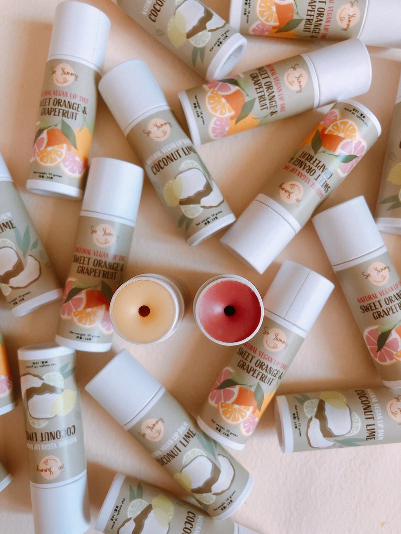 全天然纯素有色润唇膏 -  甜橙润唇蜜 - 珊瑚粉红 - 唇部保养 - 新鲜食材 白色