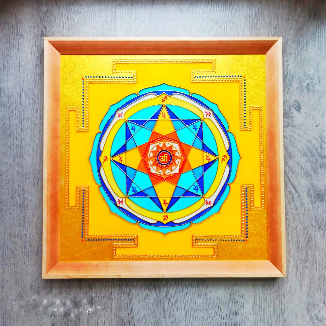 彩色玻璃木星yantra大师yantra吠陀占星术jyotish曼陀罗Vastu - 墙贴/壁贴 - 玻璃 黄色