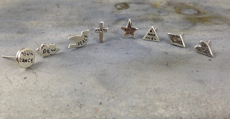 星星 爱心  十字架 小鸟 云朵  矩形 纯银耳环 - 耳环/耳夹 - 银 银色