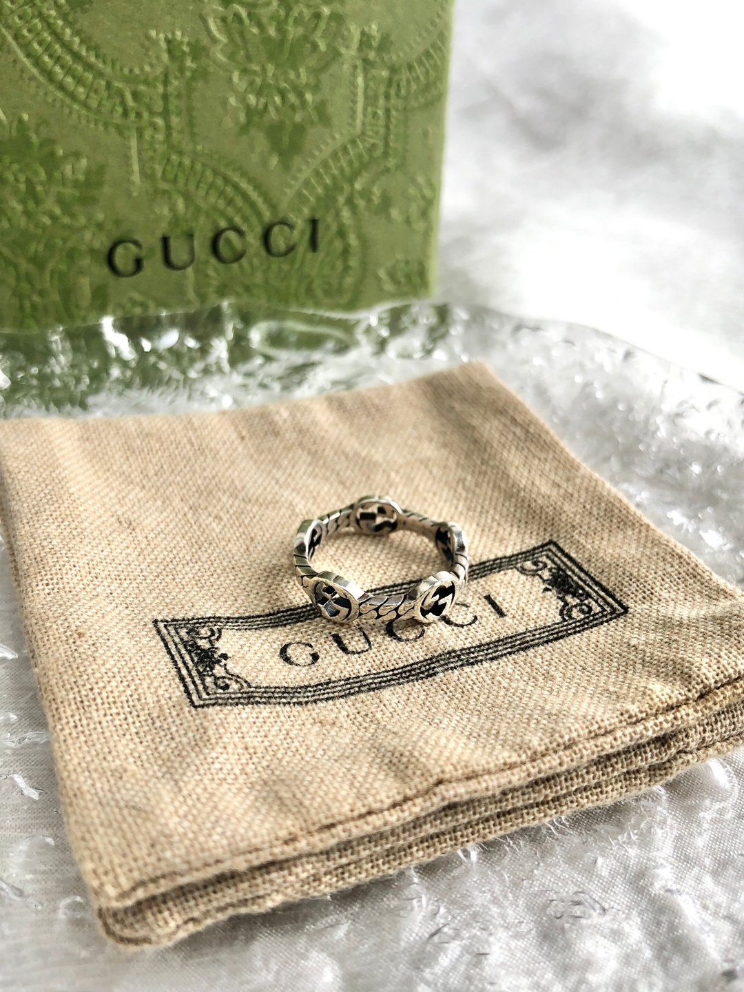 【VintageShop solo 日本直送中古包专卖店】GUCCI 古驰 戒指 银 925 双 G vintage 古着 经典 636be7 - 戒指 - 纯银 银色