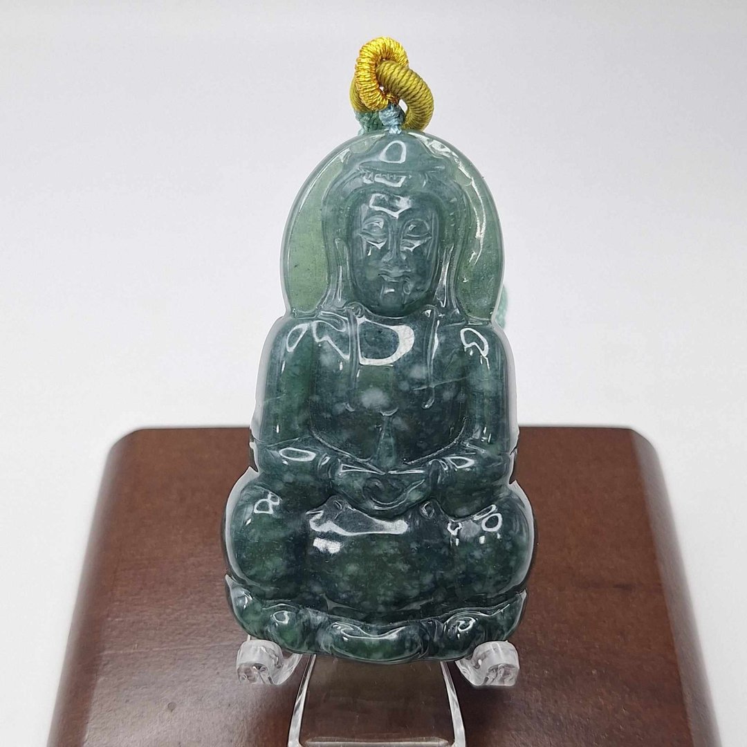 危料蓝水 正装宝瓶观音 吊坠 | 天然A货翡翠 - 项链 - 玉石 