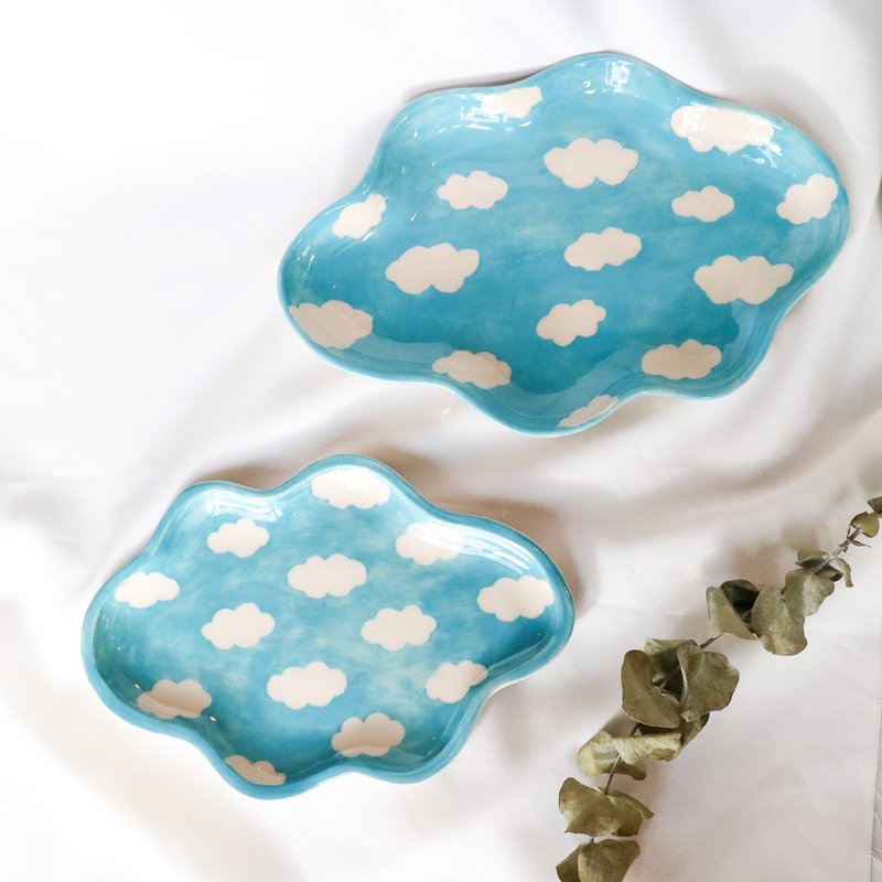clear blue cloud dish - 盘子/餐盘/盘架 - 陶 蓝色