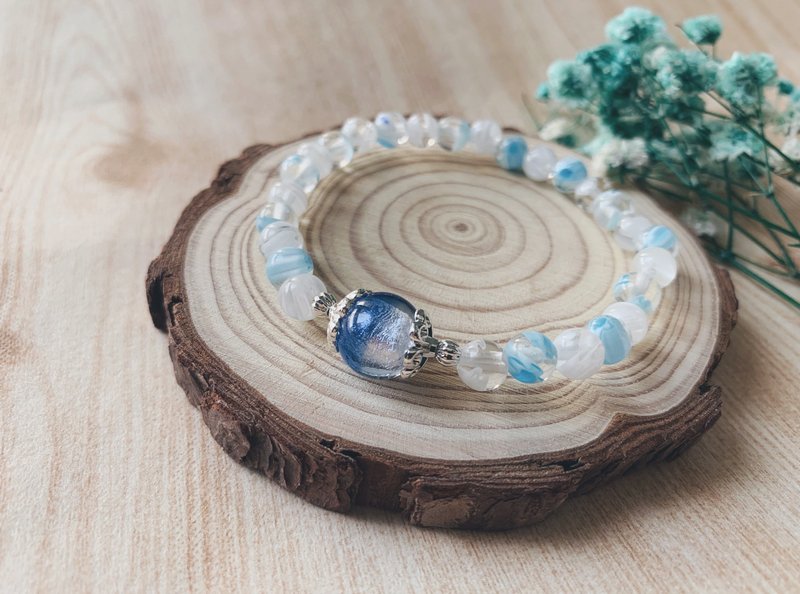 【琉璃系列】银箔紫蓝双色琉璃珠手链 - 手链/手环 - 琉璃 蓝色