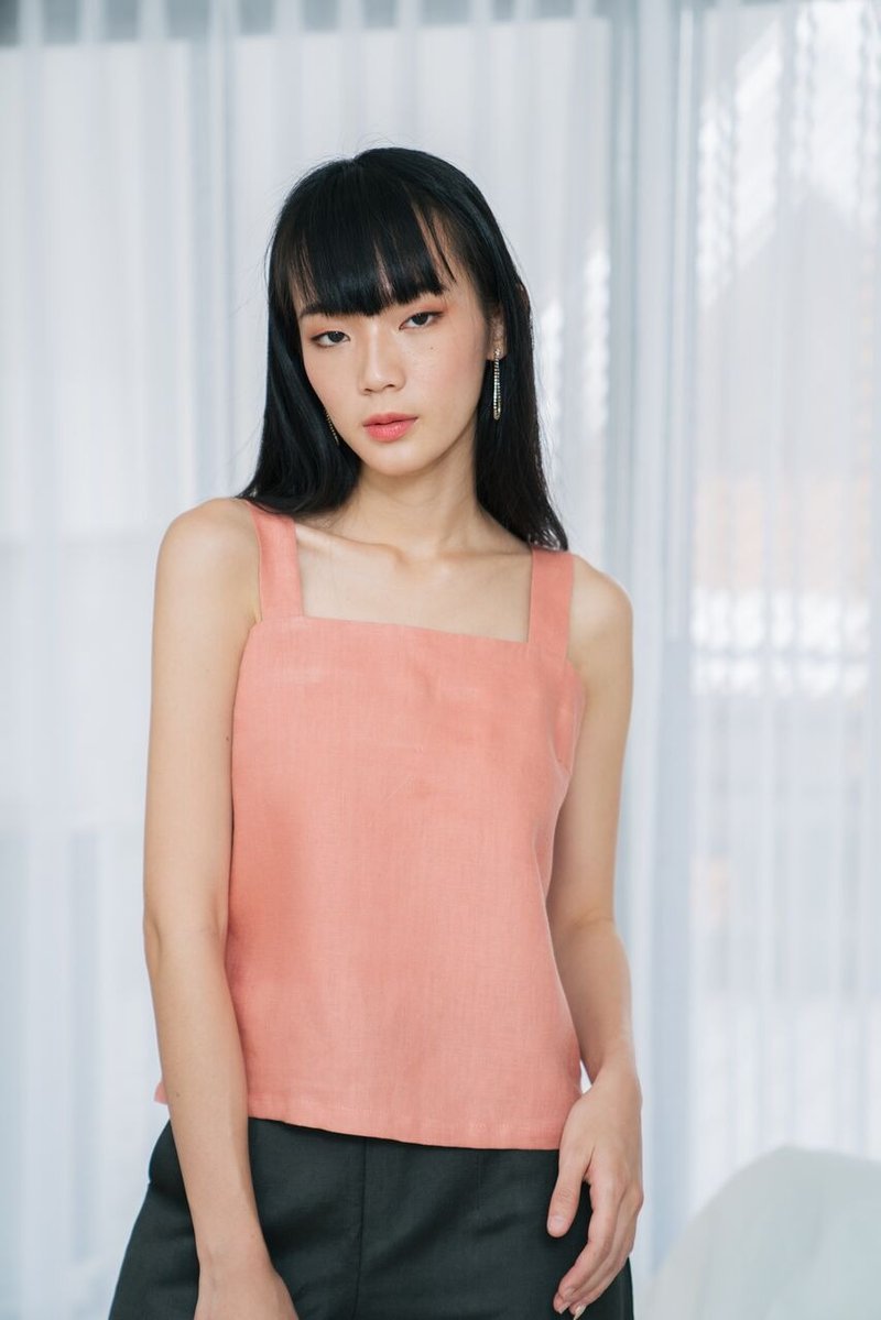 Spaghetti Strap Top in milk tea - 女装上衣 - 亚麻 粉红色