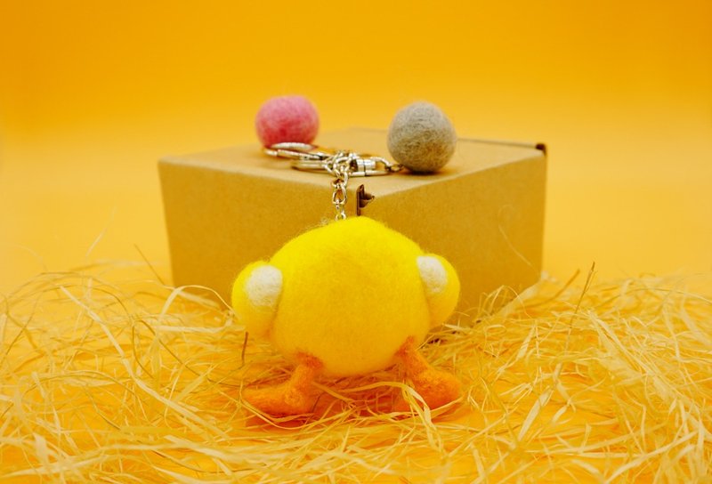 MoonMade 手工羊毛毡小黄鸭屁屁锁匙扣钥匙扣 3D小鸭动物屁股冰箱贴钥匙圈 搞笑的礼物 Needle Felting Duck's Butt Keychain Keyring Fridge Magnet - 钥匙链/钥匙包 - 羊毛 黄色