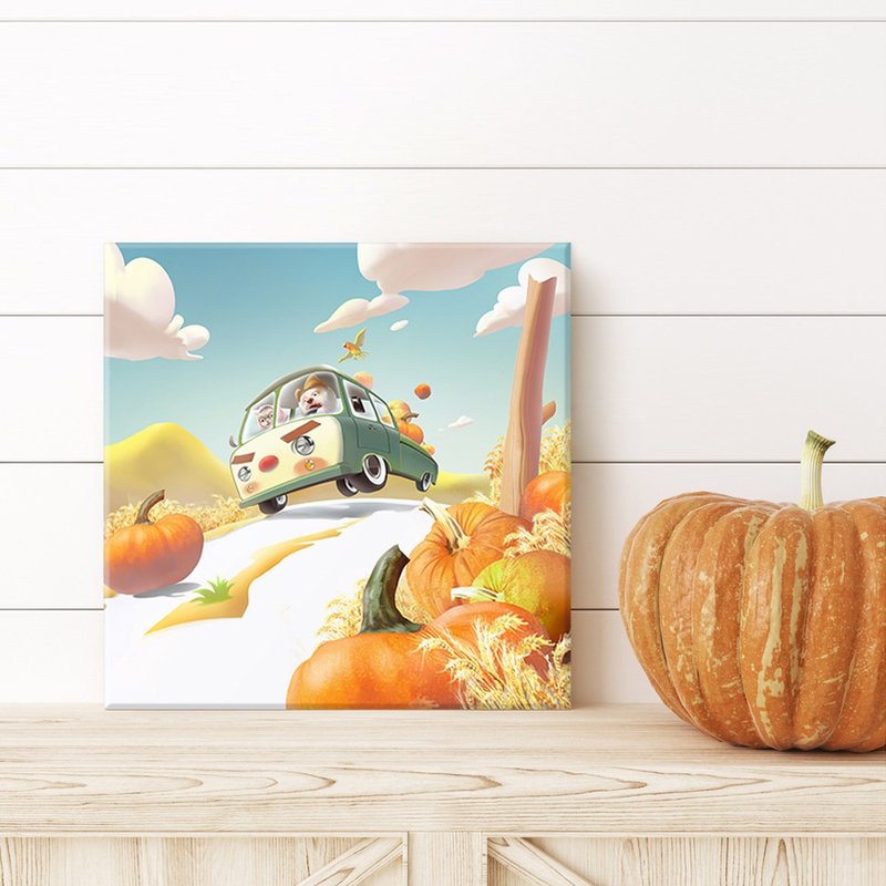丰收旅程 - 笑容狗狗与猫小姐的南瓜车艺术复制画 (奇幻居家布置) - 海报/装饰画/版画 - 其他材质 橘色
