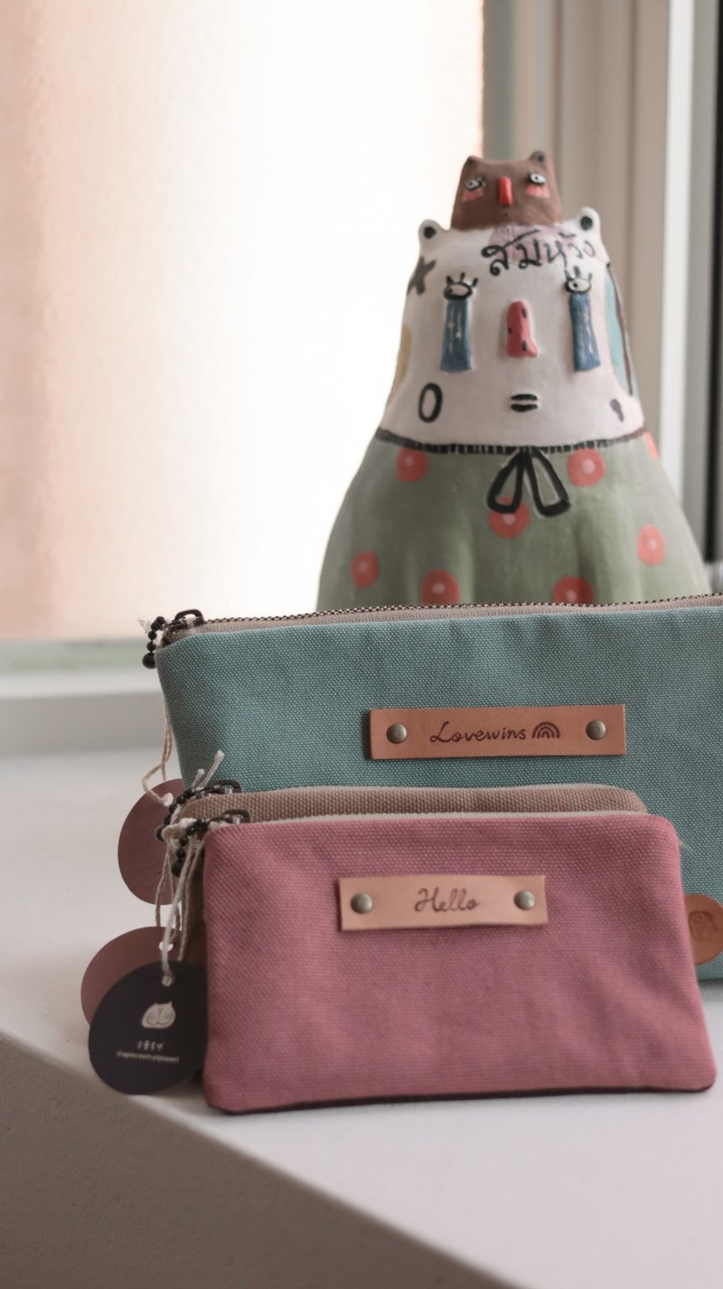 【吉普猫 简约帆布系列  卡片零钱包】 可订制颜色与刻字 - 零钱包 - 真皮 