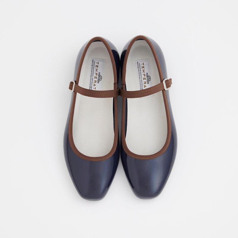 MARTA (NAVY / BROWN) PVC SQUARE TOE FLATS / RAIN SHOES square toe pumps - 雨鞋/雨靴 - 防水材质 蓝色