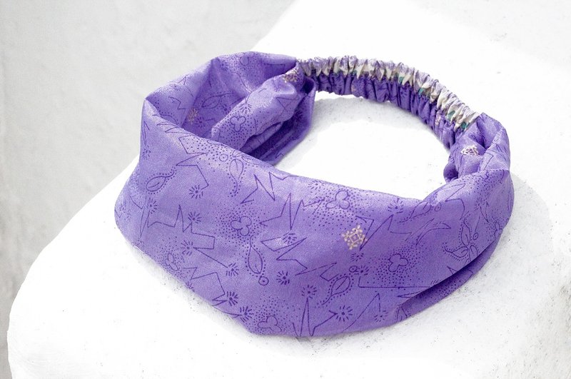 情人节礼物 手工发带 / 法式发带 / 缤纷花朵发带 / 缎面松紧发带 / 缎面丝绸发带 / 花朵发带 - 紫色薰衣草 花朵森林 - 发饰 - 丝．绢 紫色