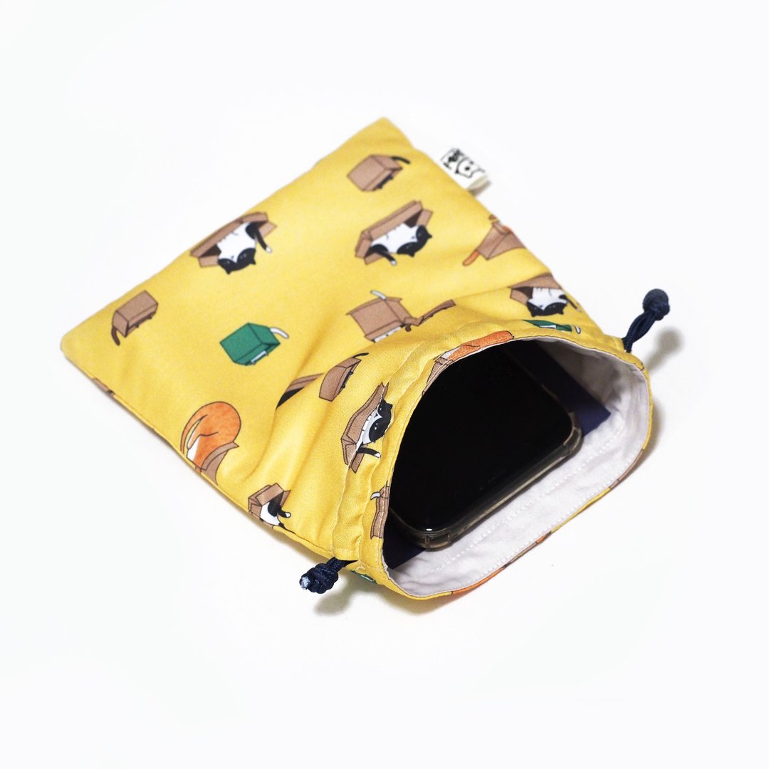 Polyester - Micro peach bag - Cats in the Box Collection 16X18 cm. - 束口袋双肩包 - 聚酯纤维 黄色