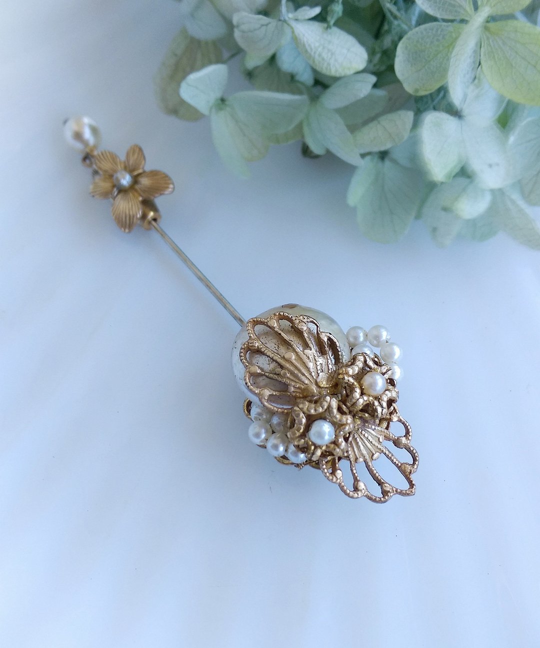 Vintage Jewelry 西洋古董饰品 无标记 Miriam Haskell 优雅 棒针 - 徽章/别针 - 其他金属 金色