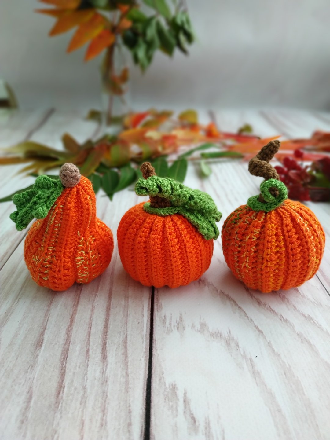 Crochet pumpkins trio set - 玩偶/公仔 - 棉 橘色