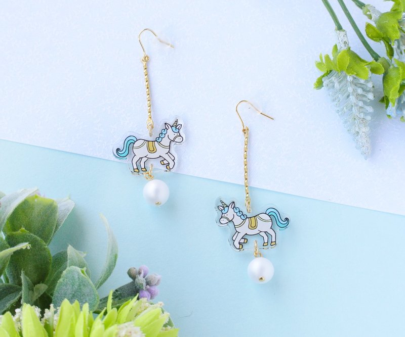 Merry-go-round Earrings /unicorn - 耳环/耳夹 - 压克力 多色