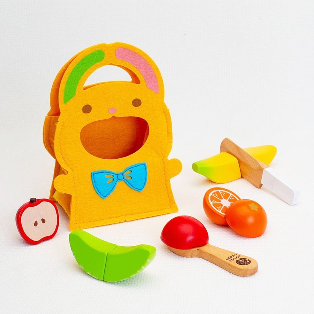 【WOODY PUDDY】兔子袋水果切切 - 日本木质家家酒玩具 - 玩具/玩偶 - 木头 橘色