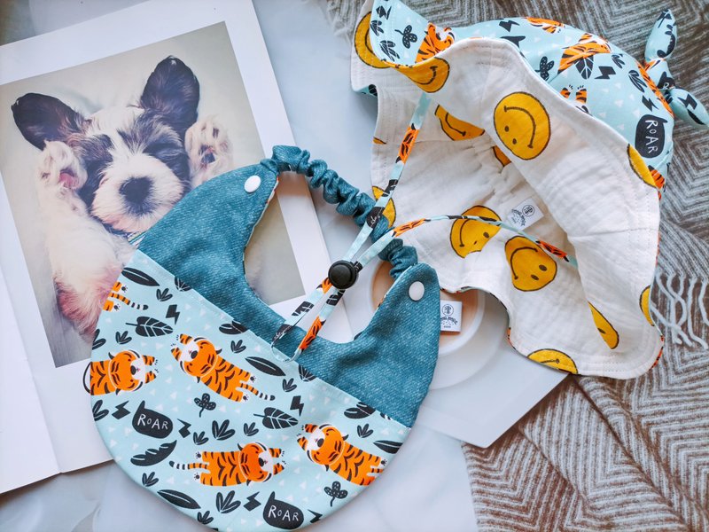 津Handmade 宝宝弥月礼盒组/遮阳帽/围兜兜 - 满月礼盒 - 棉．麻 