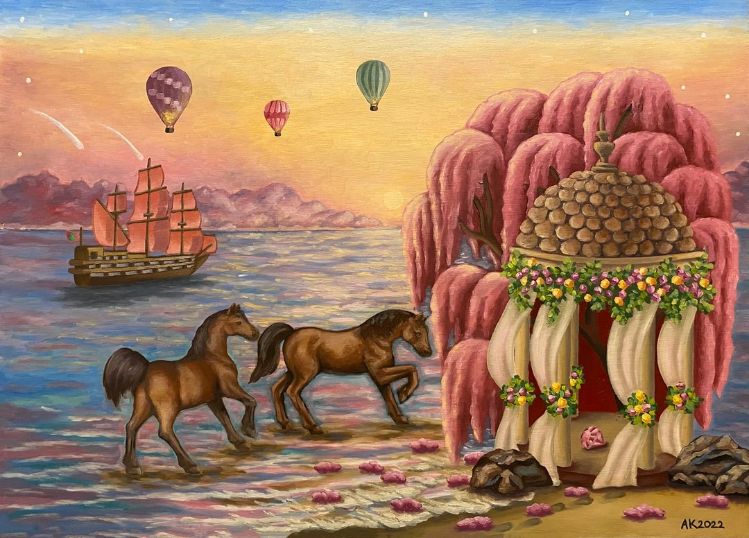 宝藏，原创油画，油彩画布，浪漫风景，马，海 - 墙贴/壁贴 - 其他材质 多色