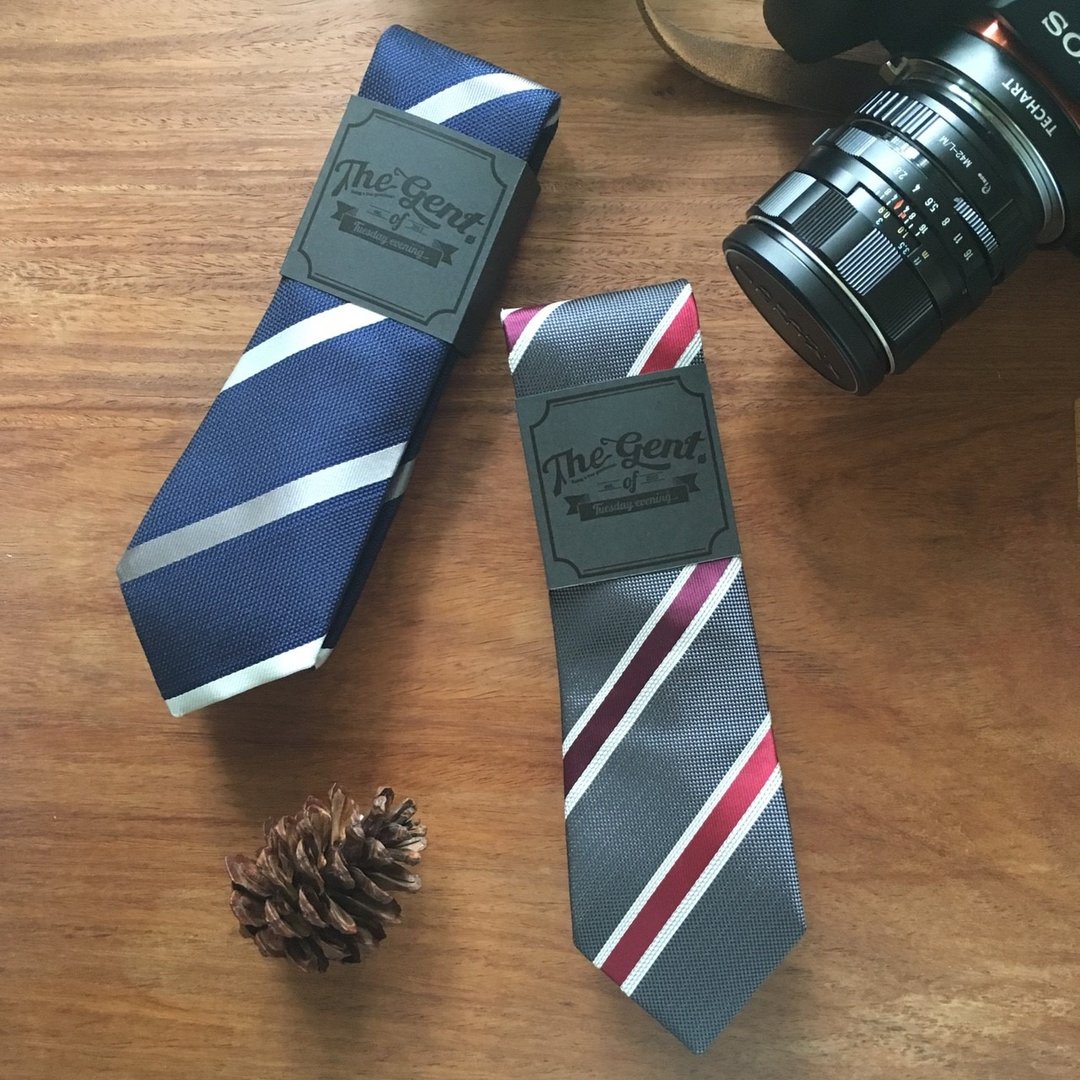 (THE GENT) Night Blue Silver Stripe | Grey Vintage Red Crimson Stripe Necktie - 领带/领带夹 - 棉．麻 多色