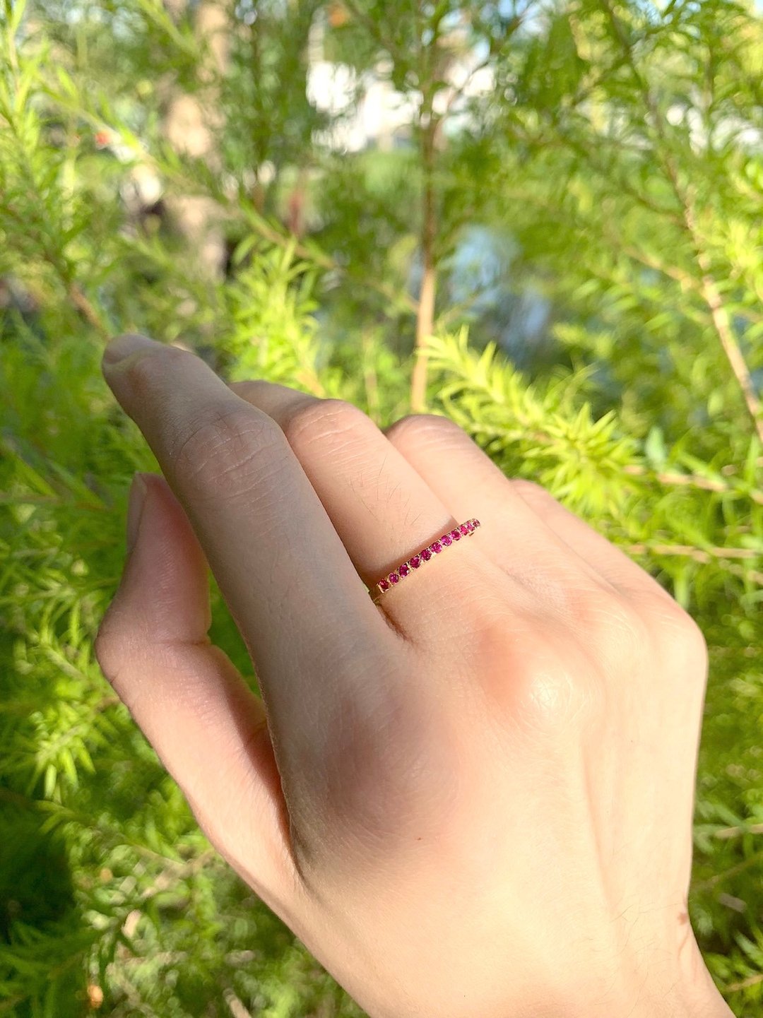 Pink Ruby Eternity Ring (Half), Ruby Ring, Wedding Band, 925 Sterling Silver - 戒指 - 其他金属 