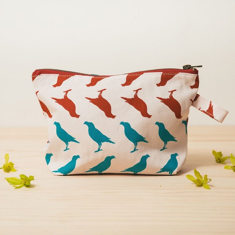 拉链梯形收纳包/台湾八哥5号/古宅红粉 - 化妆包/杂物包 - 棉．麻 红色