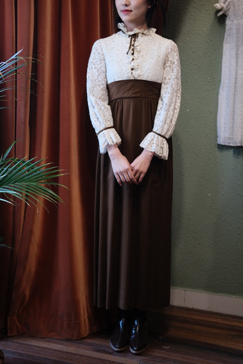 Vintage dress美国制1970s蕾丝连衣裙古着洋装 - 洋装/连衣裙 - 棉．麻 