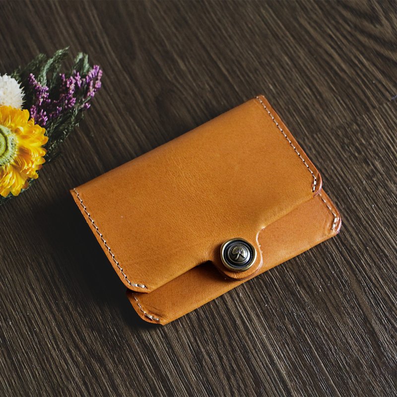 高级牛皮卡包 迷你钱包 简约钱包 男女适用 零钱包 礼物 - 零钱包 - 真皮 橘色