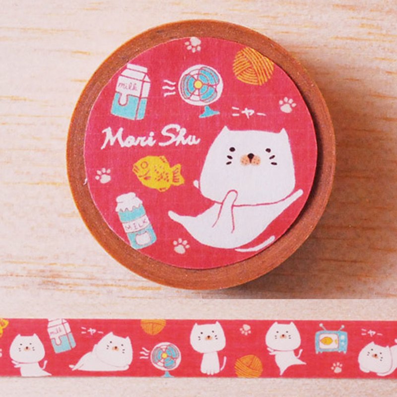 Mori Shu包子猫牛奶纸胶带 - 纸胶带 - 纸 红色