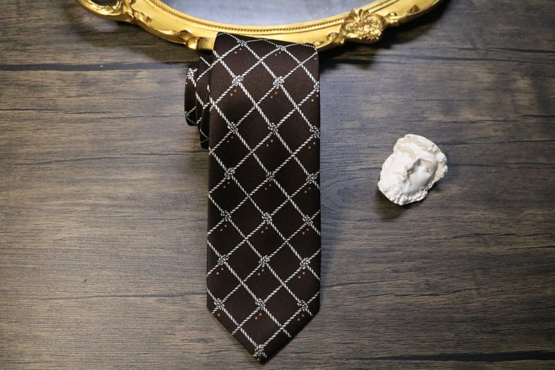 褐色麻绳印花领带/真丝麻绳网纹独特领带/限量 - 领带/领带夹 - 丝．绢 