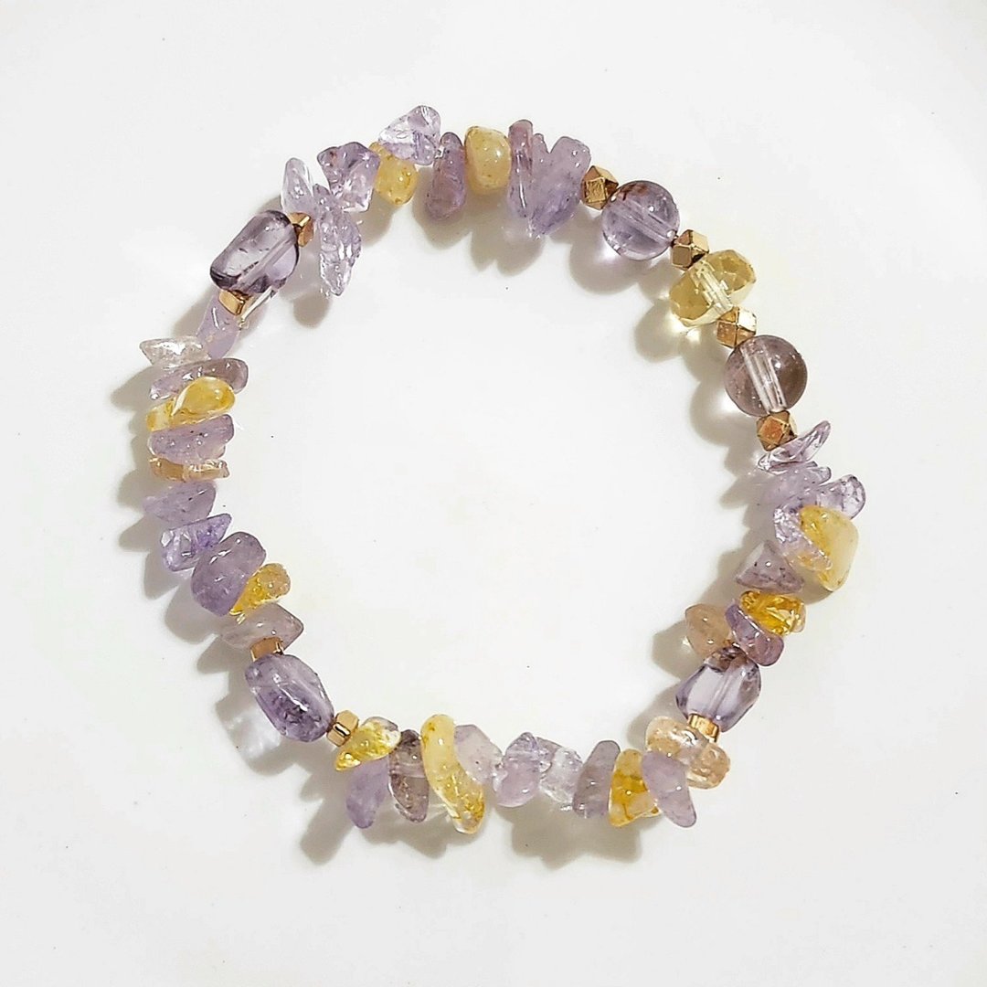 紫黄蝶喜得人缘、招财之水晶/紫水晶/黄水晶/紫幽灵 - 手链/手环 - 水晶 多色