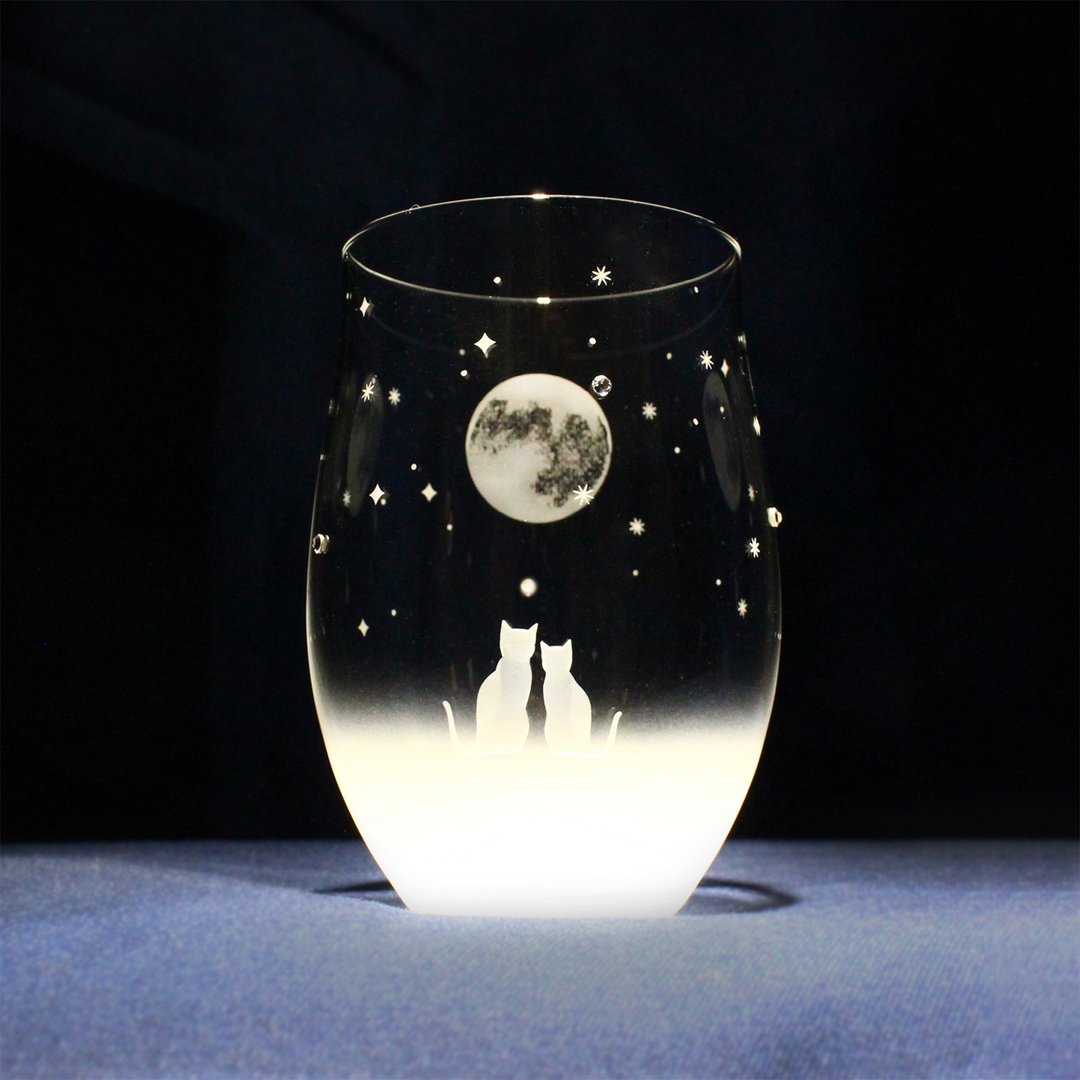 【一起仰望满月的夜空】猫咪主题玻璃杯 vol.1-fm - 玻璃杯 - 玻璃 透明