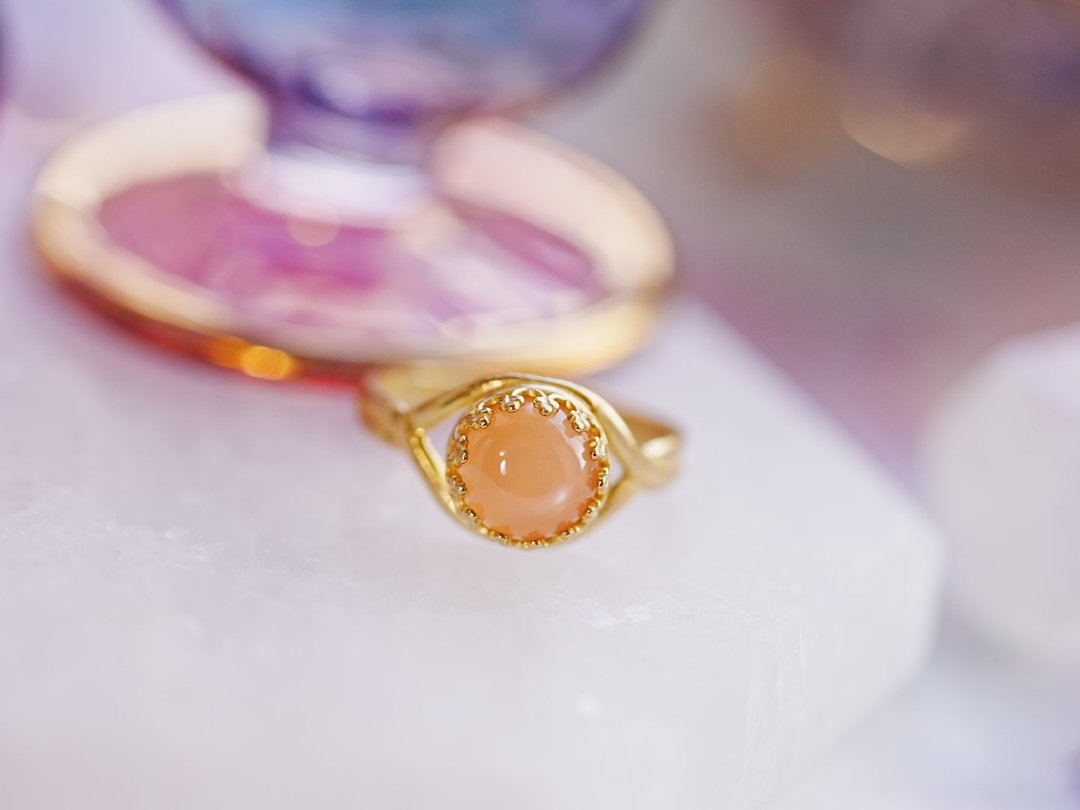 Orange Moonstone Fullmoon L ring - 戒指 - 半宝石 橘色