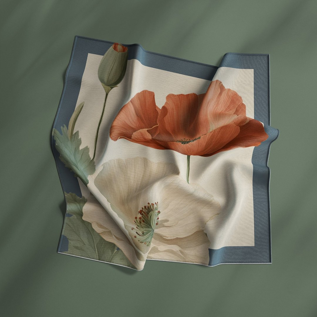 Poppy Scarf - 丝巾 - 丝．绢 红色
