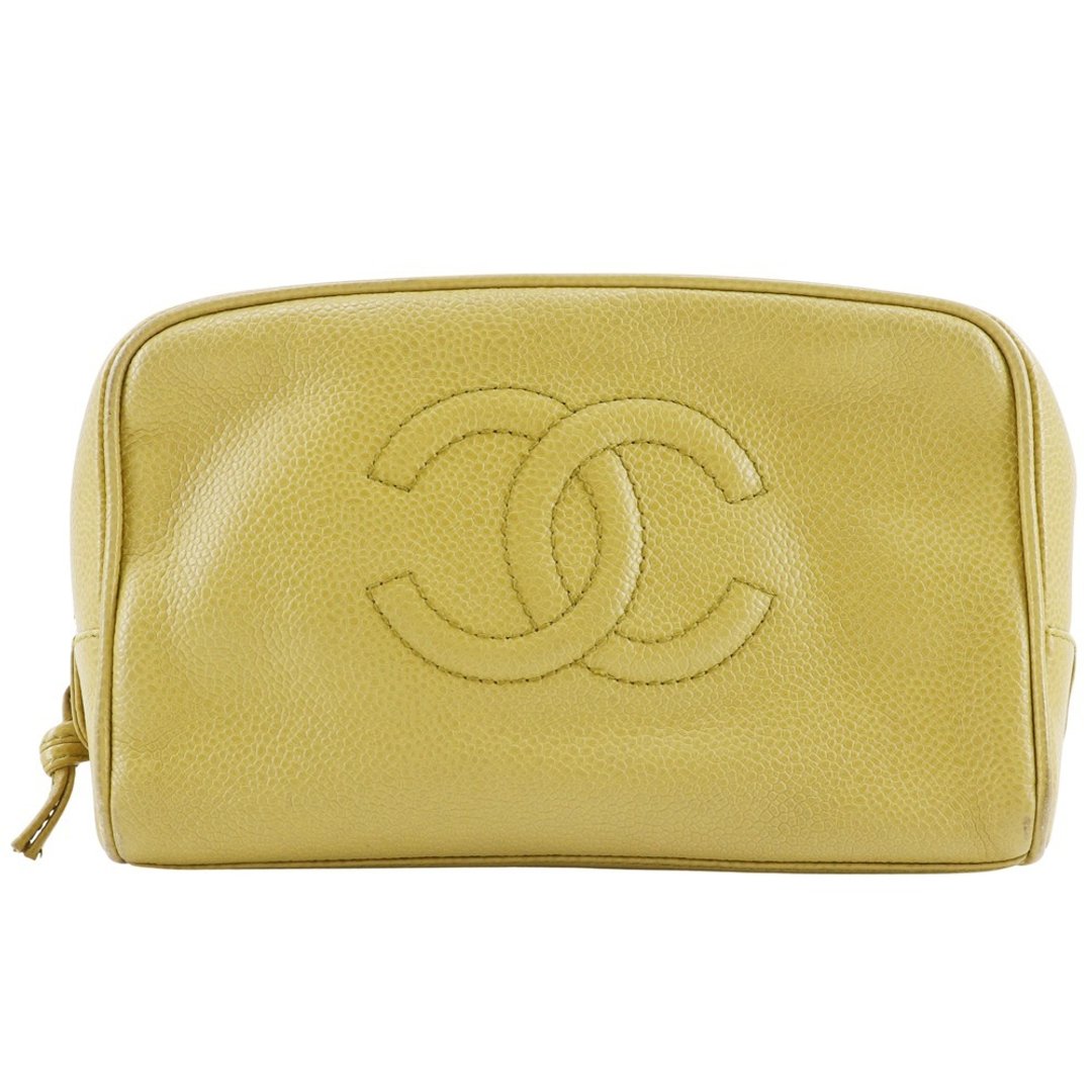 [日本直送] CHANEL Coco Mark Pouch 化妆包 A06241 鱼子酱肤色黄 女款 [二手] - 化妆包/杂物包 - 真皮 黄色