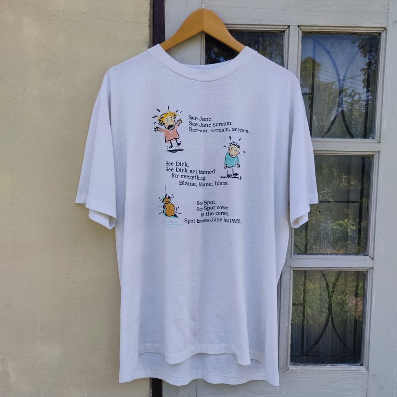 复古 Hallmark 礼盒系列 Dick Jane PMS 幽默卡通 T 恤 - 男装上衣/T 恤 - 棉．麻 白色