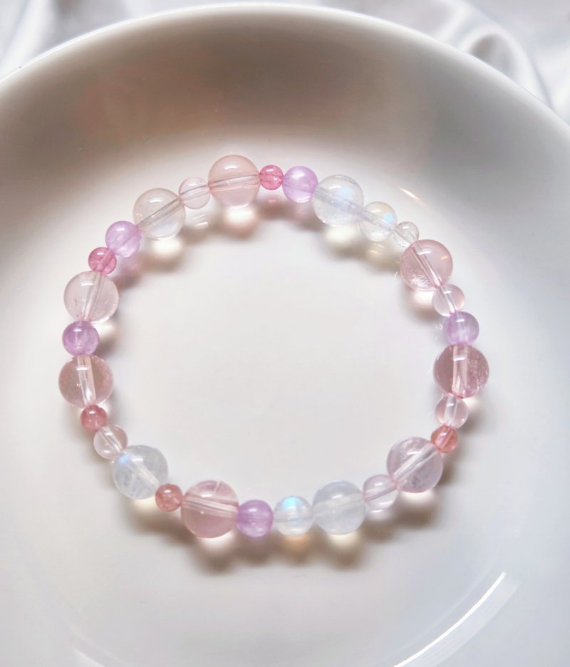 Sharlie/粉晶 碧玺 月光石 紫锂辉/温柔疗愈  守护爱情  水晶手链 - 手链/手环 - 宝石 粉红色