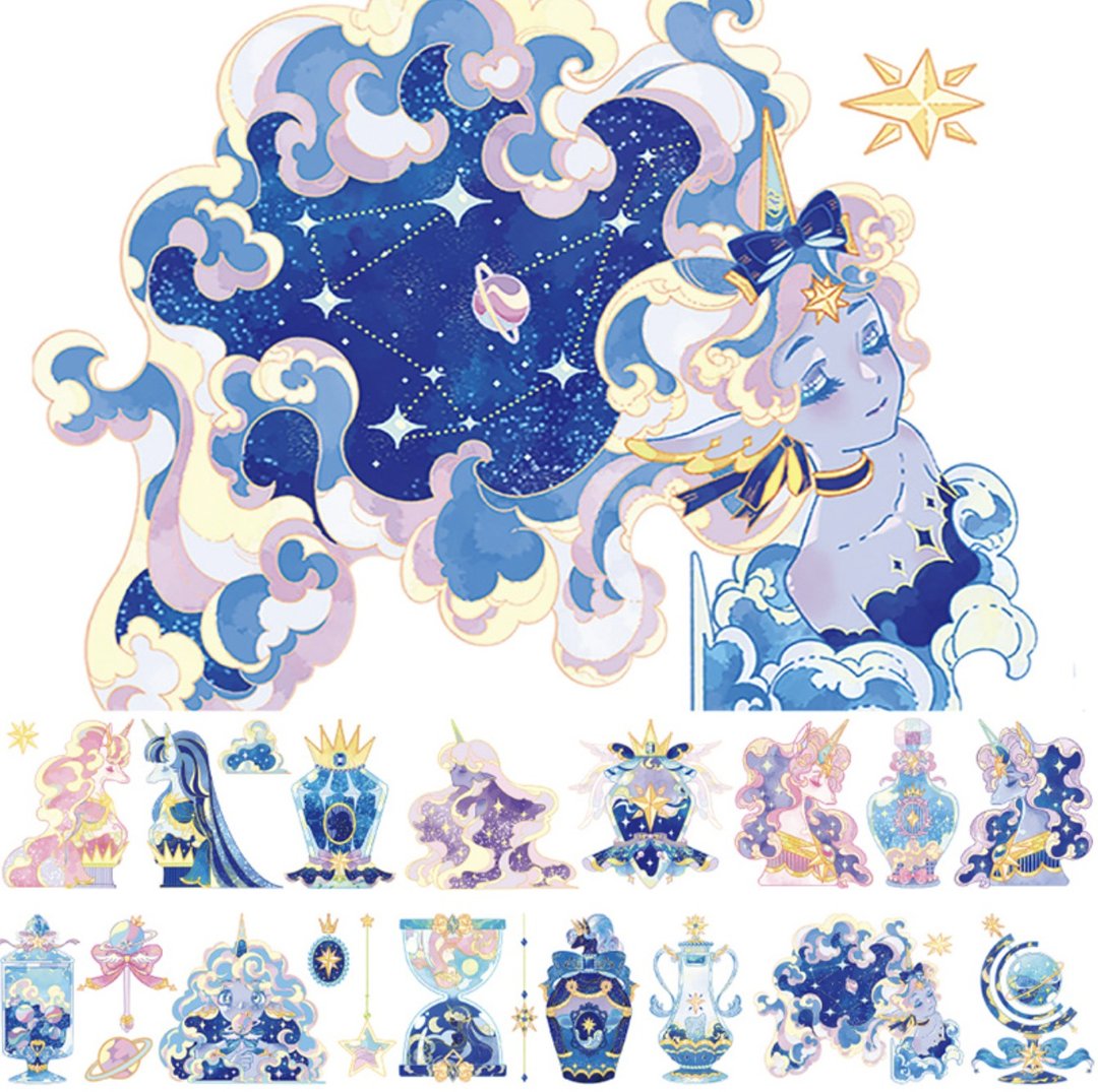 星星瓶 (獨角獸) PET 纸胶带 長循環 - 纸胶带 - 纸 多色