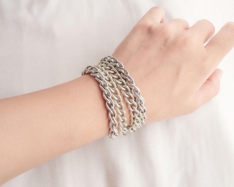 美国Lisner品牌古董 四排锁链造型 银色手链 - 手链/手环 - 塑料 银色