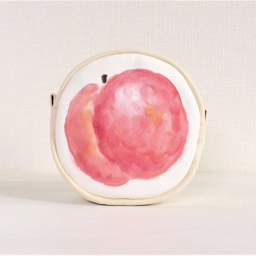 Fruit Garden Circle Pouch Peach - 化妆包/杂物包 - 棉 粉红色