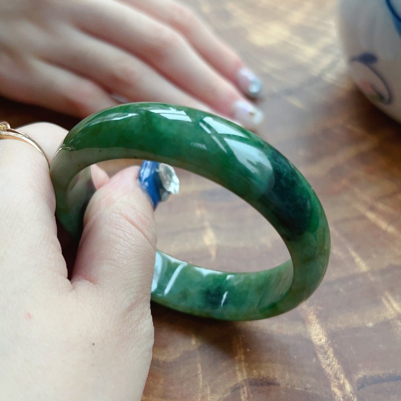 飘绿花翡翠手镯 | 18.5围 | 天然缅甸玉翡翠A货 | 送礼 - 手链/手环 - 玉石 绿色