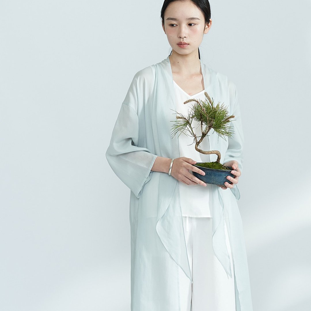 海鹽藍輕薄透天絲防曬長衫 文人雅士袍 SH200151 - 女装上衣 - 其他材质 蓝色