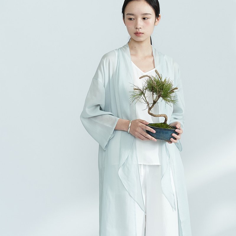 海鹽藍輕薄透天絲防曬長衫 文人雅士袍 SH200151 - 女装上衣 - 其他材质 蓝色