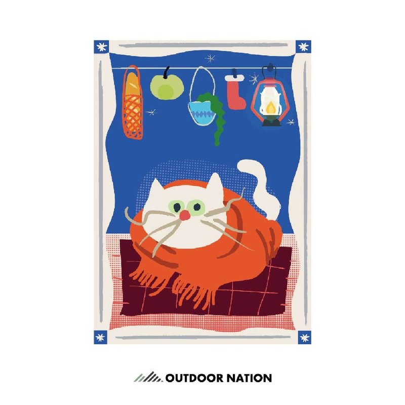 猫派战队# Outdoor Nation户外万用毯/ 加长版/裹着围巾的白猫 - 露营用品 - 棉．麻 