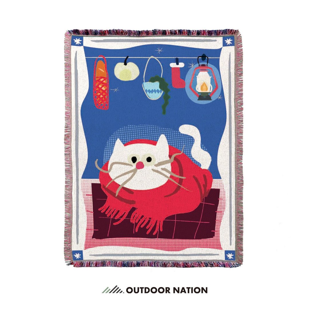猫派战队# Outdoor Nation户外万用毯/ 加长版/裹着围巾的白猫 - 露营用品 - 棉 