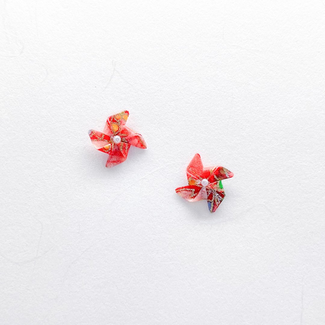Chearrings | Origami 日本和纸 手工折纸 风车耳环 | 款式 W001 - 耳环/耳夹 - 纸 蓝色