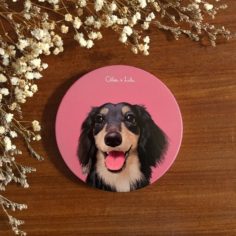 汪喵陶瓷吸水杯垫 - 黑四目长毛腊肠 | 灿笑脸 | Choya - 杯垫 - 陶 粉红色