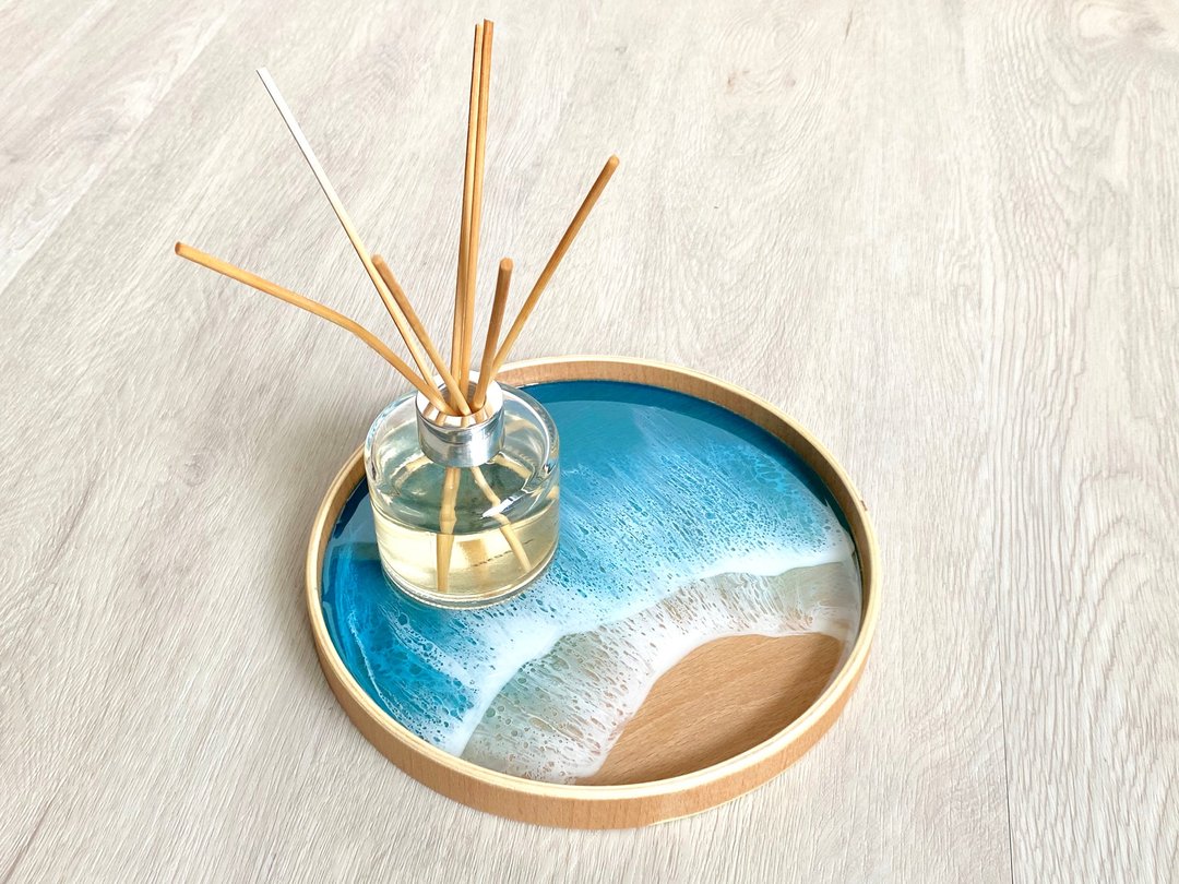 21cm Wood Tray, Blue Diamond, Wedding Gift, Home Gift - 盘子/餐盘/盘架 - 木头 蓝色