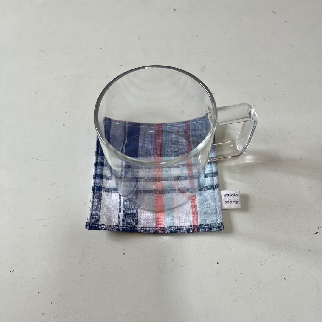 #3 马德拉斯格子杯垫 - 杯垫 - 棉．麻 蓝色