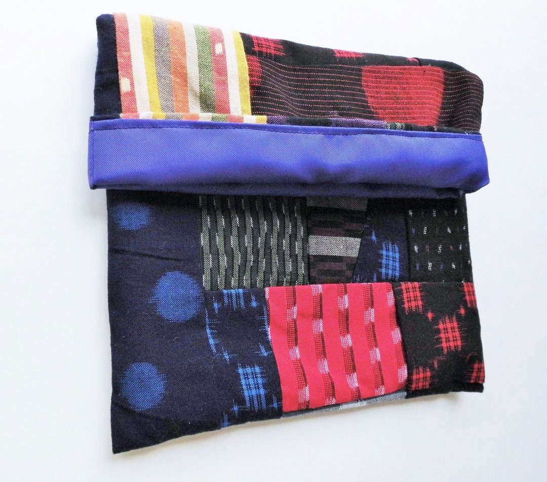 Kurume Aya's slim patchwork pouch_1 - 化妆包/杂物包 - 棉 蓝色